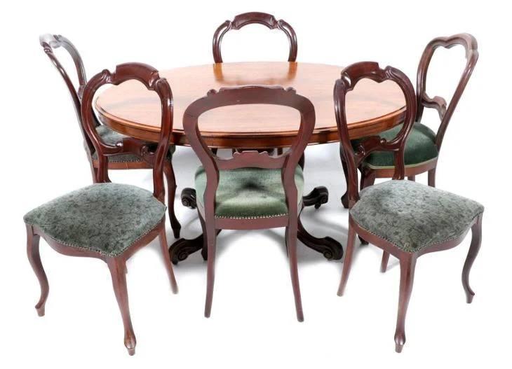 Starožitný mahagónový stôl so 6 stoličkami Biedermeier č. 8467 - Starožitnosti