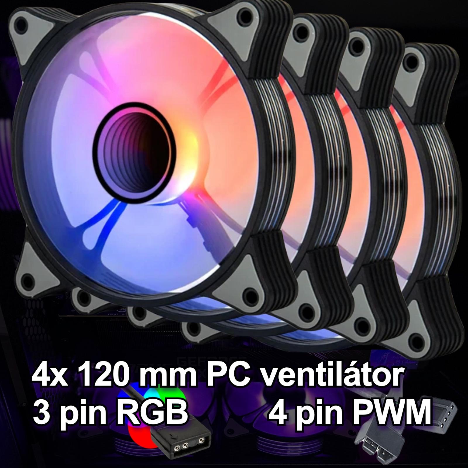 RGB PC větráček ventilátor 120mm 5V 3 pin aRGB, PWM 4pin (4x) - Počítače a hry