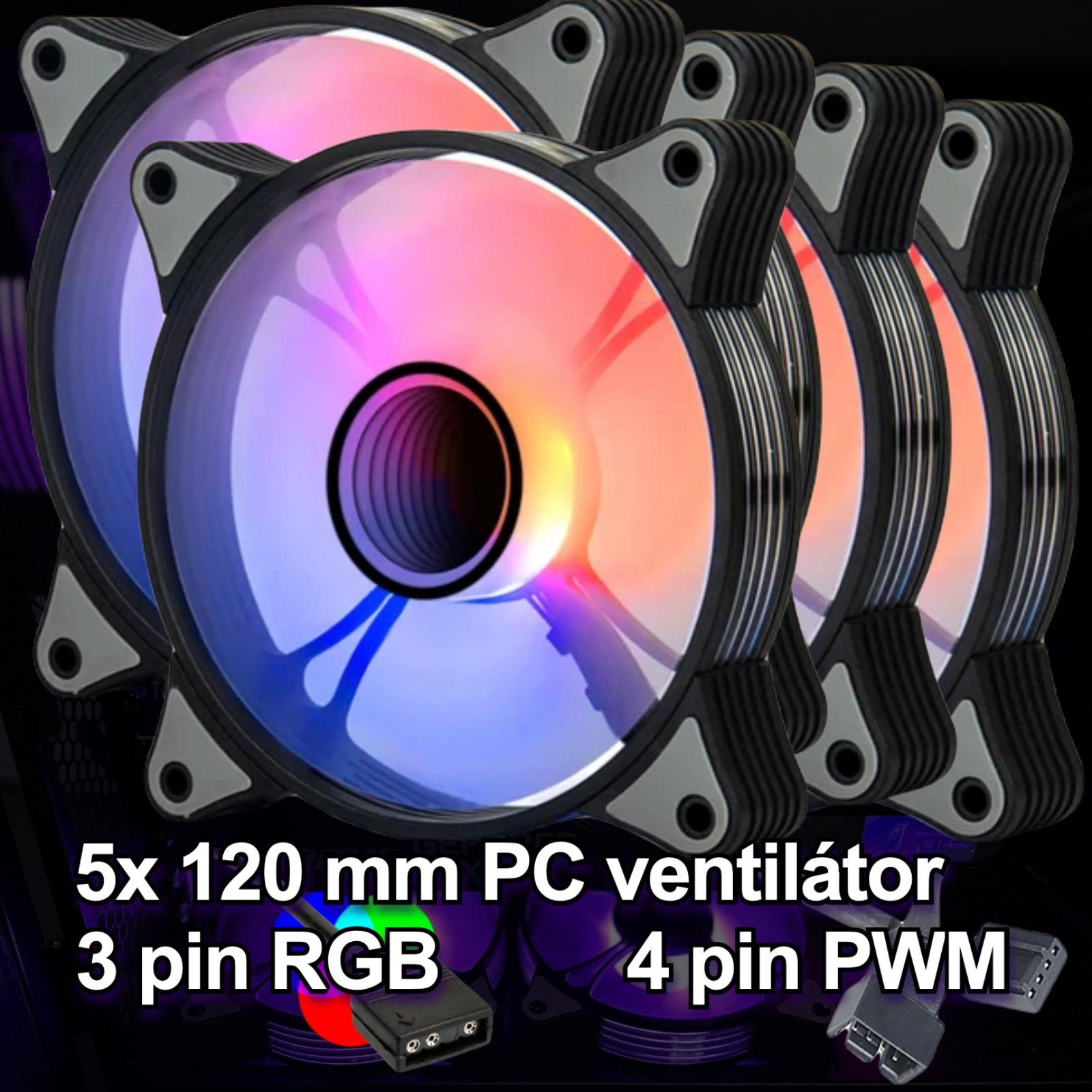 RGB PC větráček ventilátor 120mm 5V 3 pin aRGB, PWM 4pin (5x) - Počítače a hry