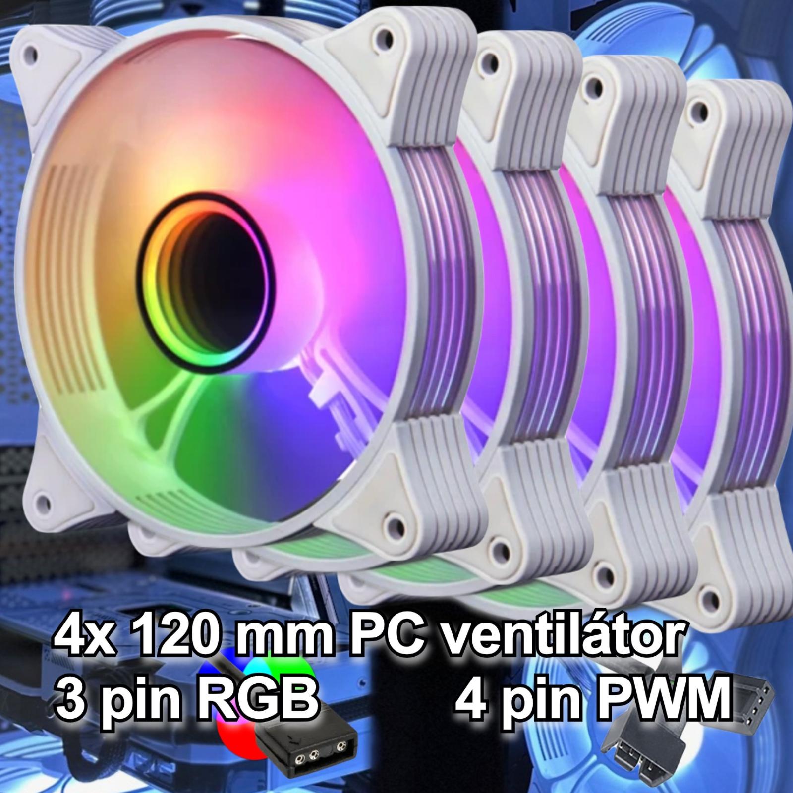 Bílý RGB PC větráček ventilátor 120mm 5V 3 pin aRGB, PWM 4pin (4x) - Počítače a hry