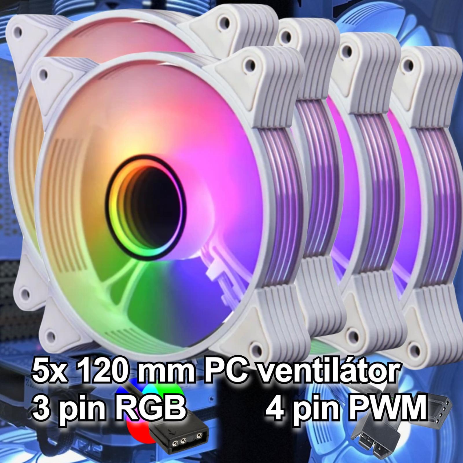 Bílý RGB PC větráček ventilátor 120mm 5V 3 pin aRGB, PWM 4pin (5x) - Počítače a hry
