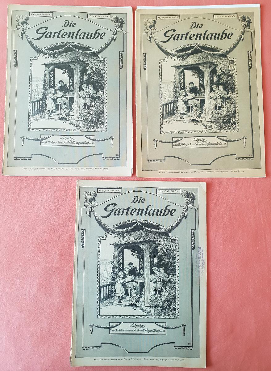 Německé časopisy - DIE GARTENLAUBE - Zahradní altán 1908, 3 kusy  - Starožitnosti a umenie