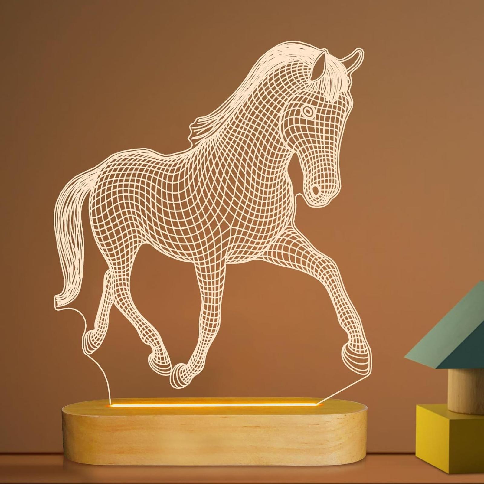3D Illusion - drevená LED stolná lampa - kôň - Zariadenia pre dom a záhradu
