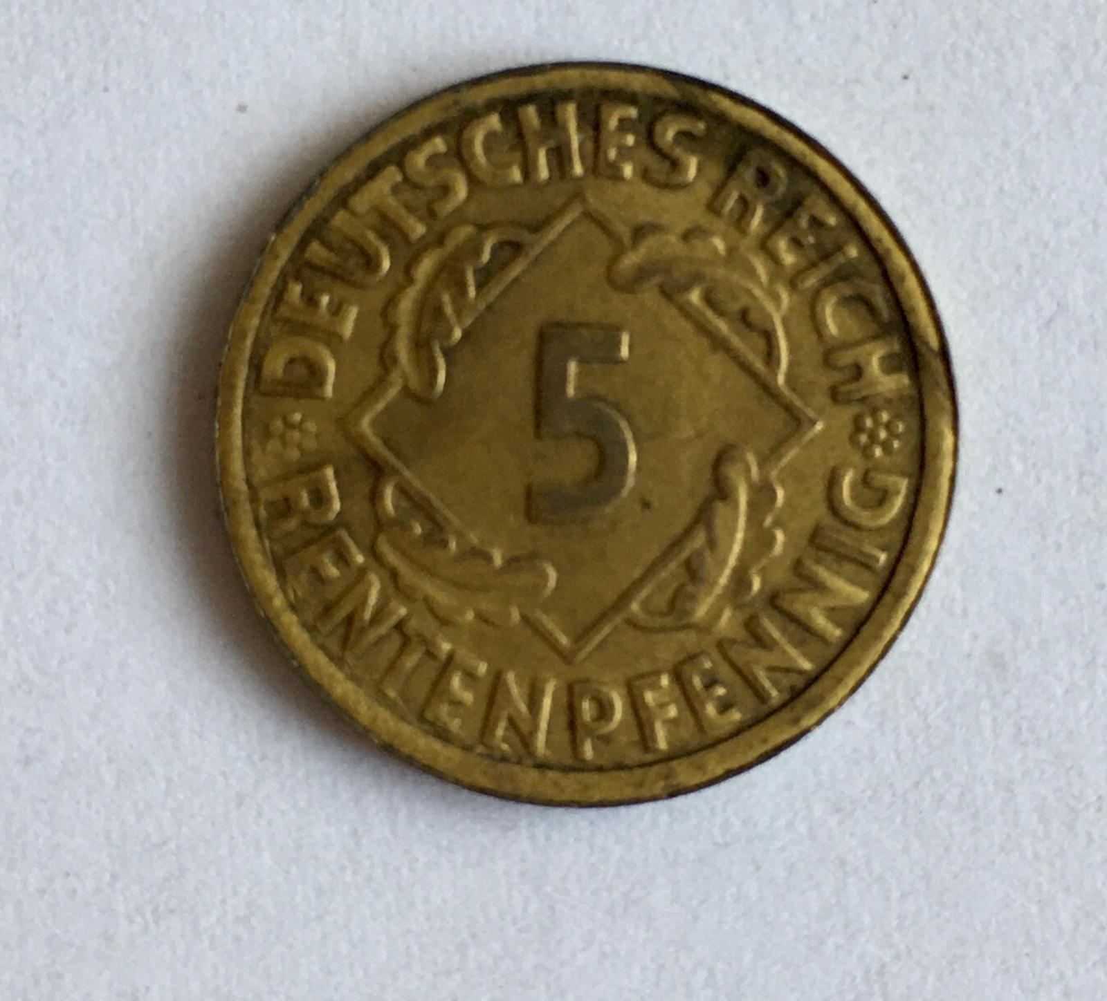 5 Pfennig, 1924, Nemecko, Deutsches Reich - Numizmatika