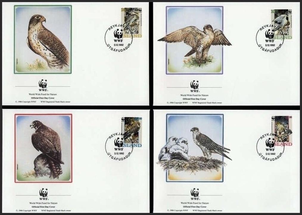 Island 1992 Raroh poľovnícky, WWF 136 Mi# 776-79 FDC - Tematické známky