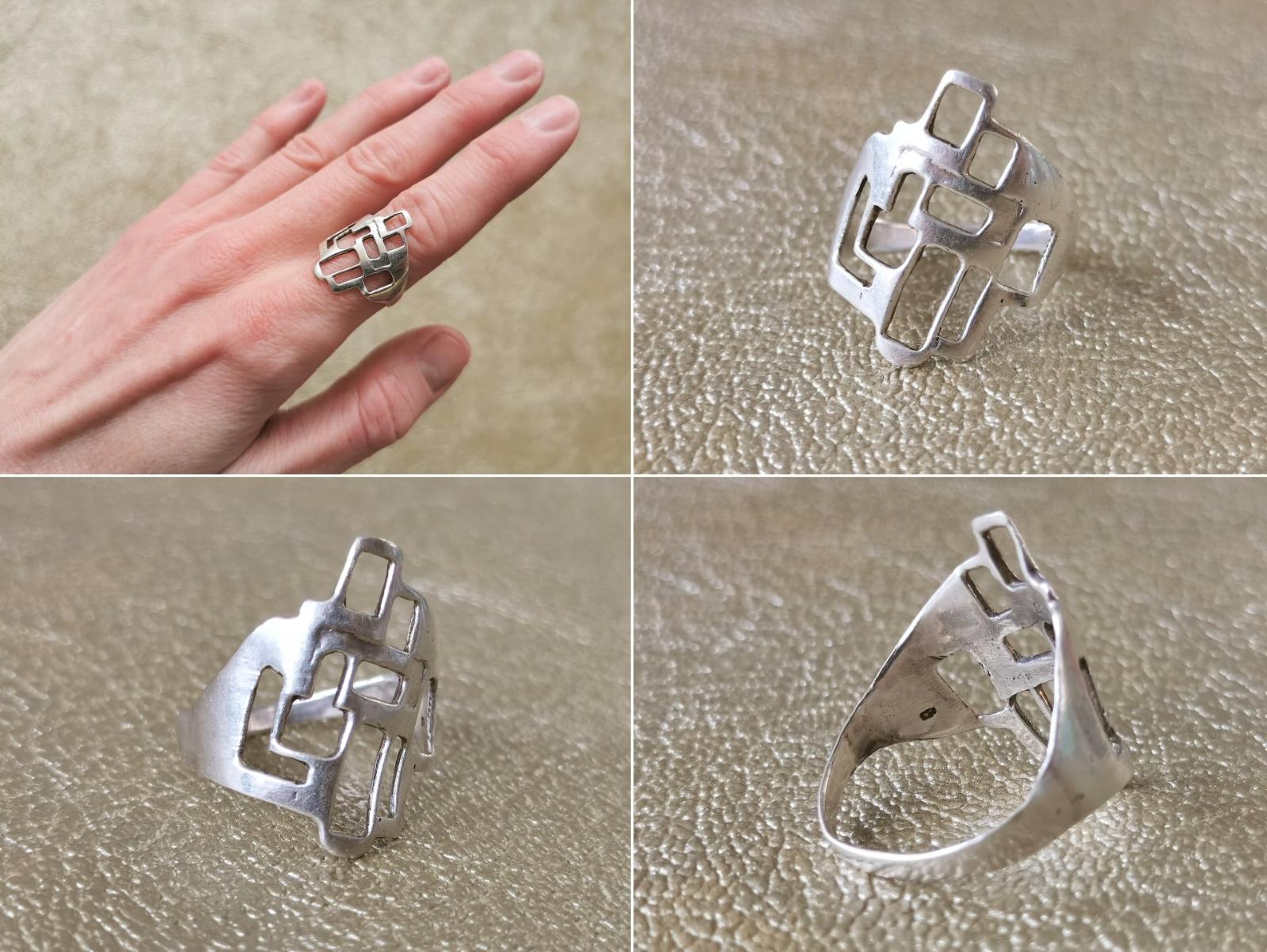 RETRO strieborný prsteň - kubizmus, moderna - Starožitné šperky