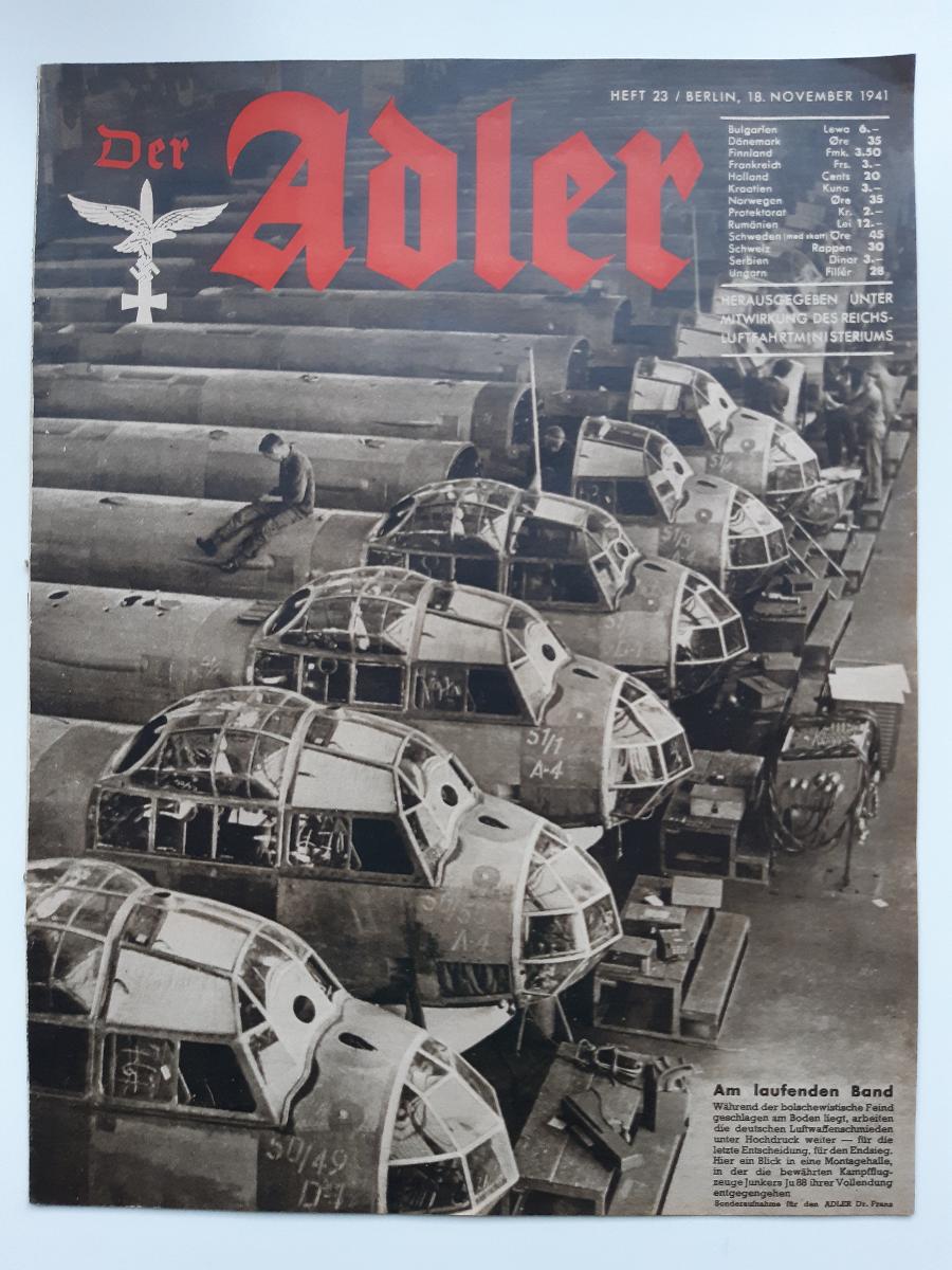 Časopis Der Adler Heft 23, Berlín 18. Nov 1941 (Luftwaffe, Wehrmacht) - Vojenské zberateľské predmety