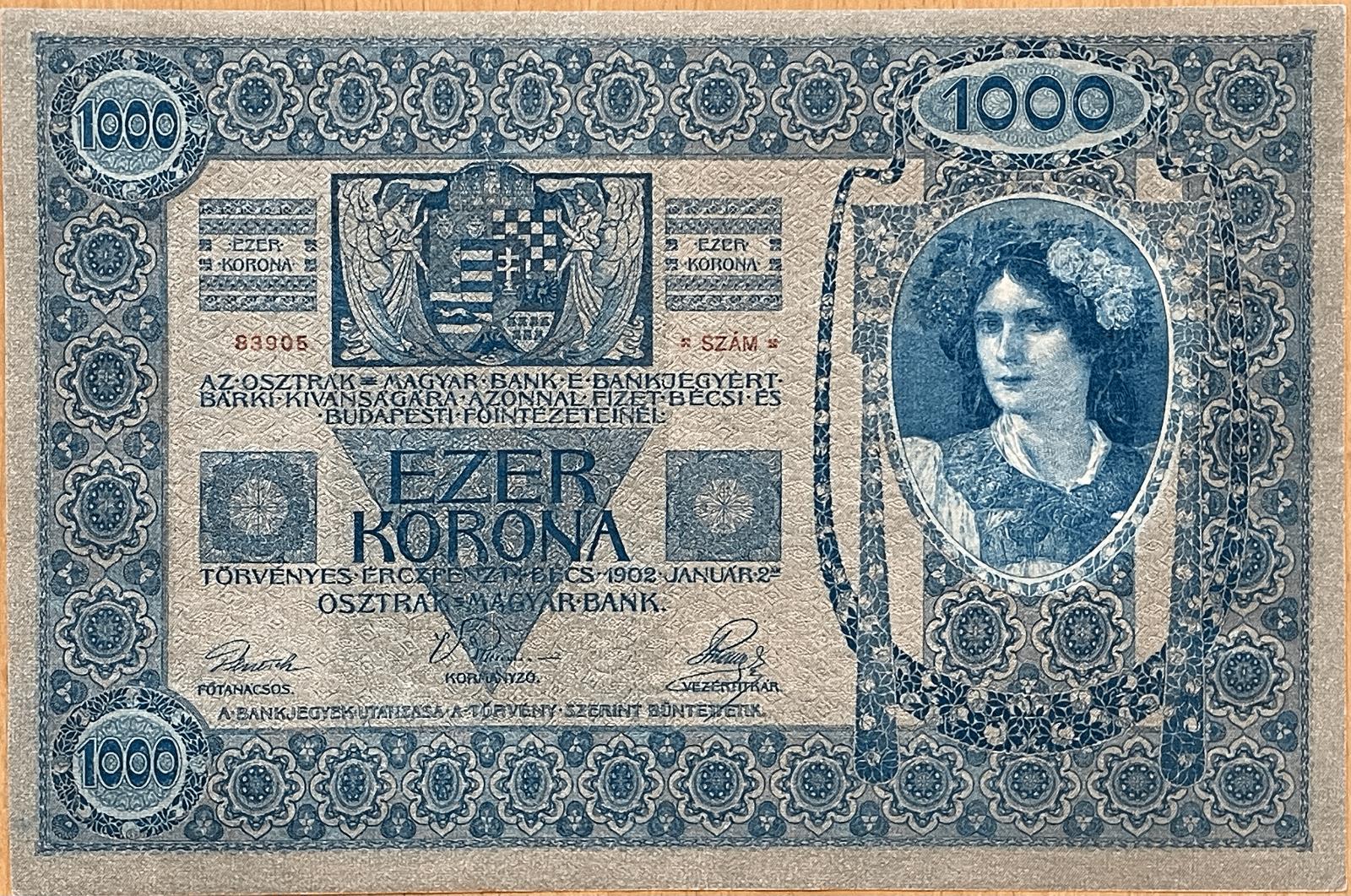 1000 KORUNA RU S PRÍTLAČOM 1902 - SÉRIA 1328 - UNC - Zberateľstvo