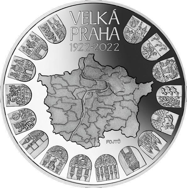 10 000 Kč strieborná minca Založenie Veľkej Prahy, prevedenie PROOF, 1000g - Numizmatika