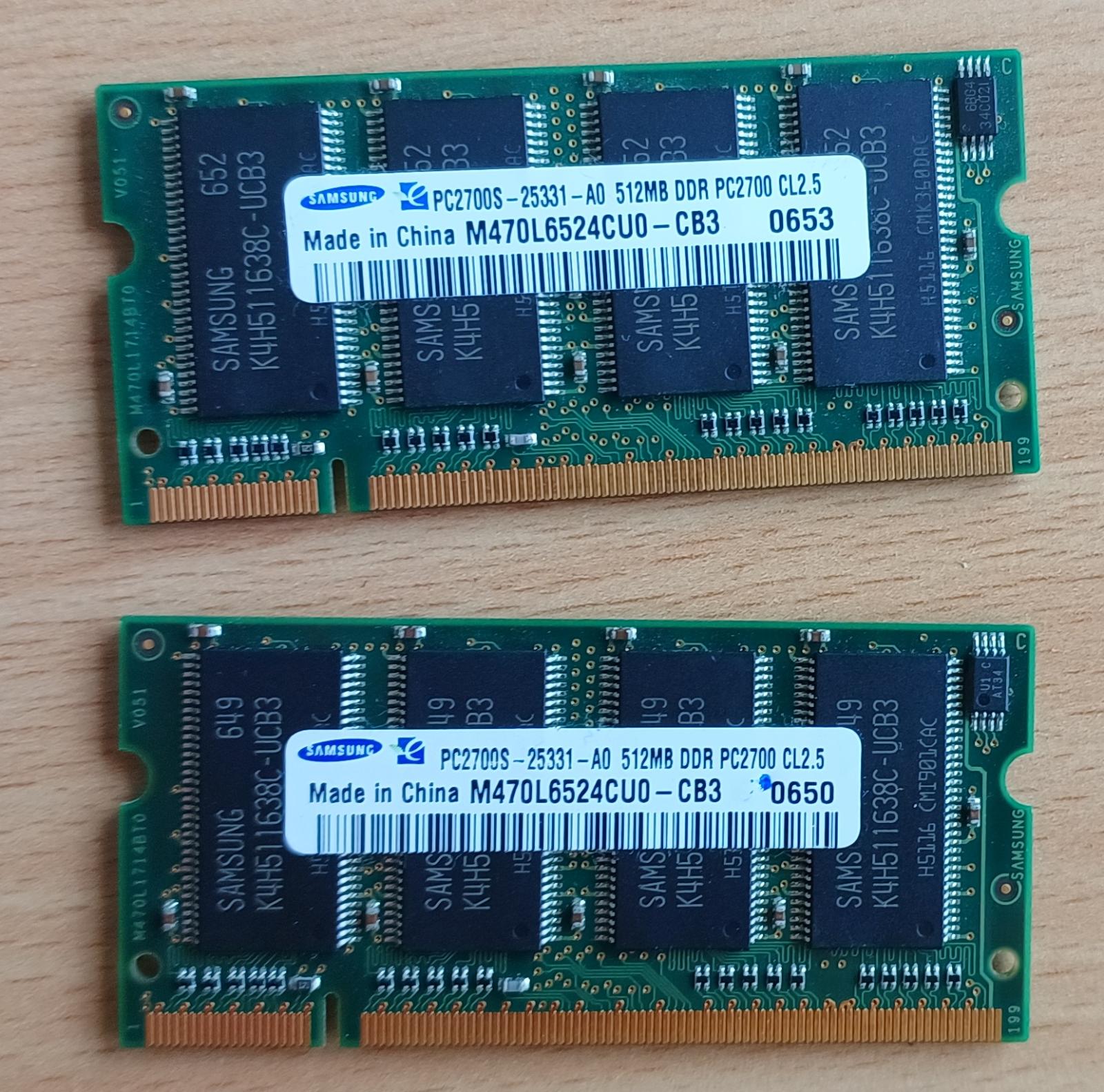 RAM NTB Samsung 2x512mb 2700 333 MHz - DDR1 M470L6524CU0-CB3 - Počítače a hry