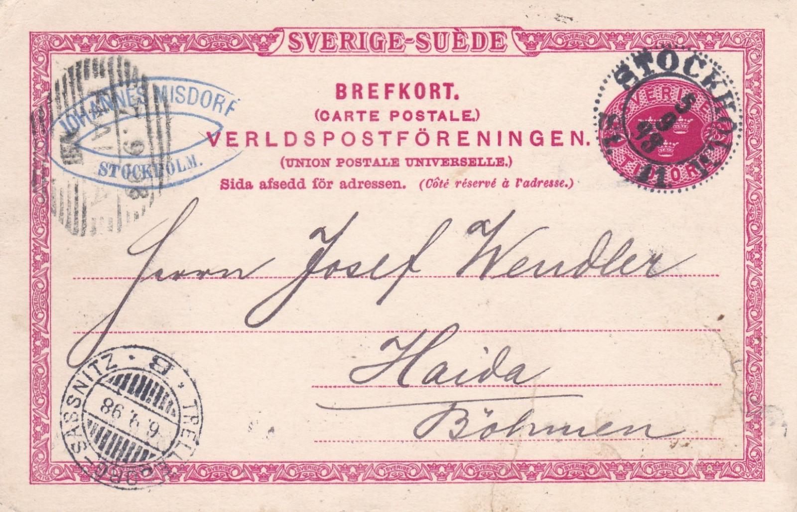 Švédsko, Štokholm 1898, lodné, trajekt-Nový Bor (Česká Lípa),  - Filatelia