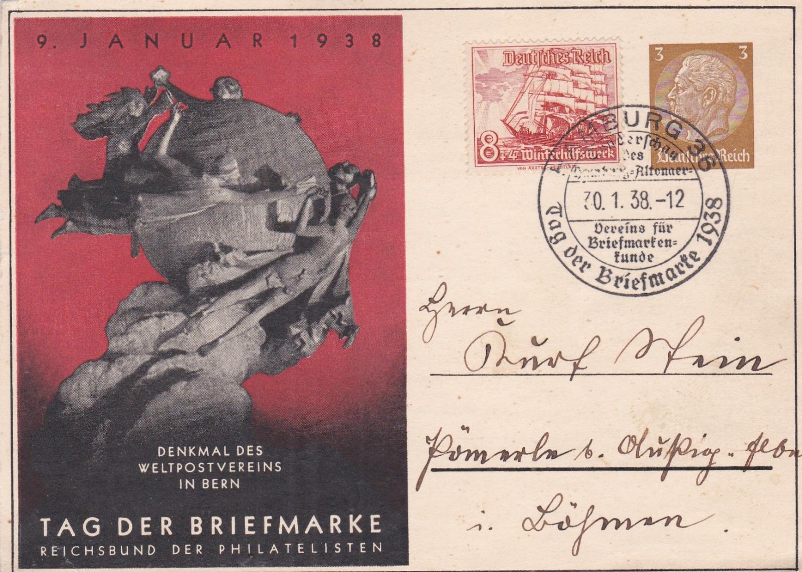 Nemecko, dofrank., príl. pečiatka Hamburg 30.1.1938. - Filatelia
