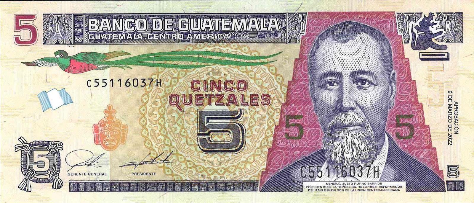 Guatemala, 5 Quetzales, 9.3.2022, Pick 122A, UNC - Zberateľstvo