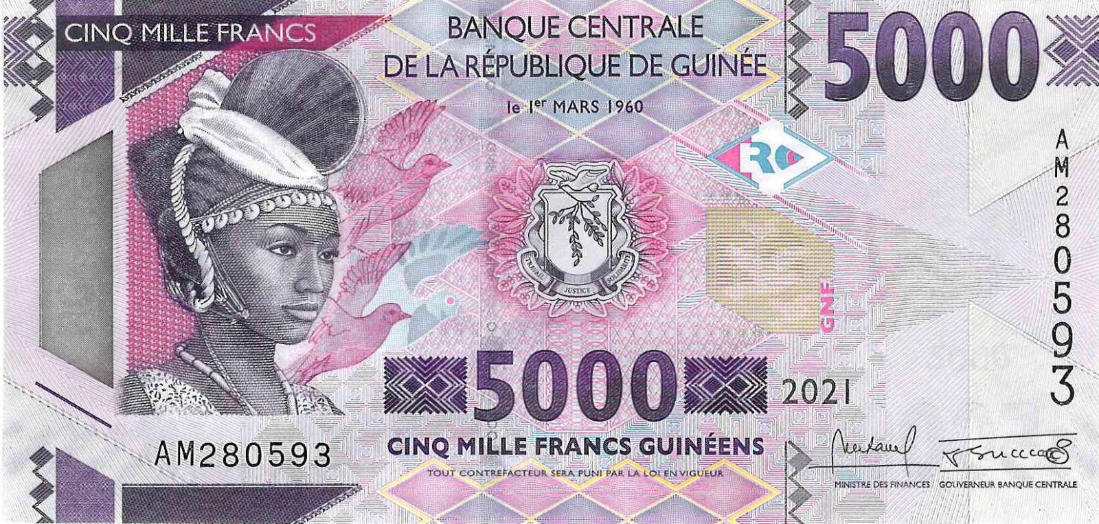 Guinea, 5000 frankov, 2021, Pick 49c, UNC - Zberateľstvo
