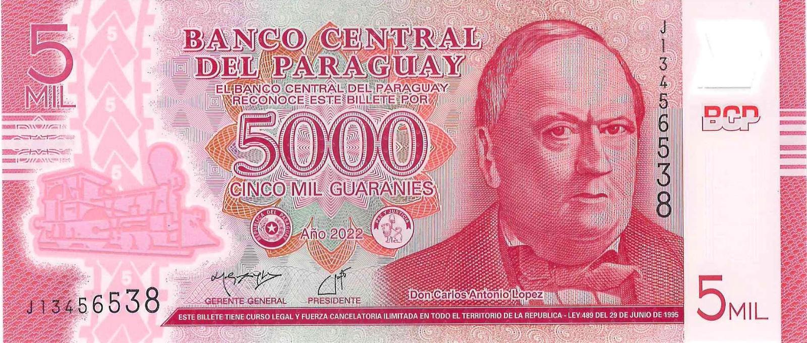Paraguaj, 5000 Guaranies, 2022, Pick 234d, UNC - Zberateľstvo