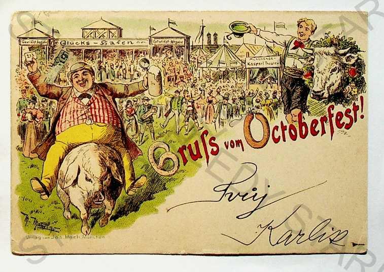 Nemecko - Mníchov - Octoberfest, koláž, kolorovaná - Pohľadnice