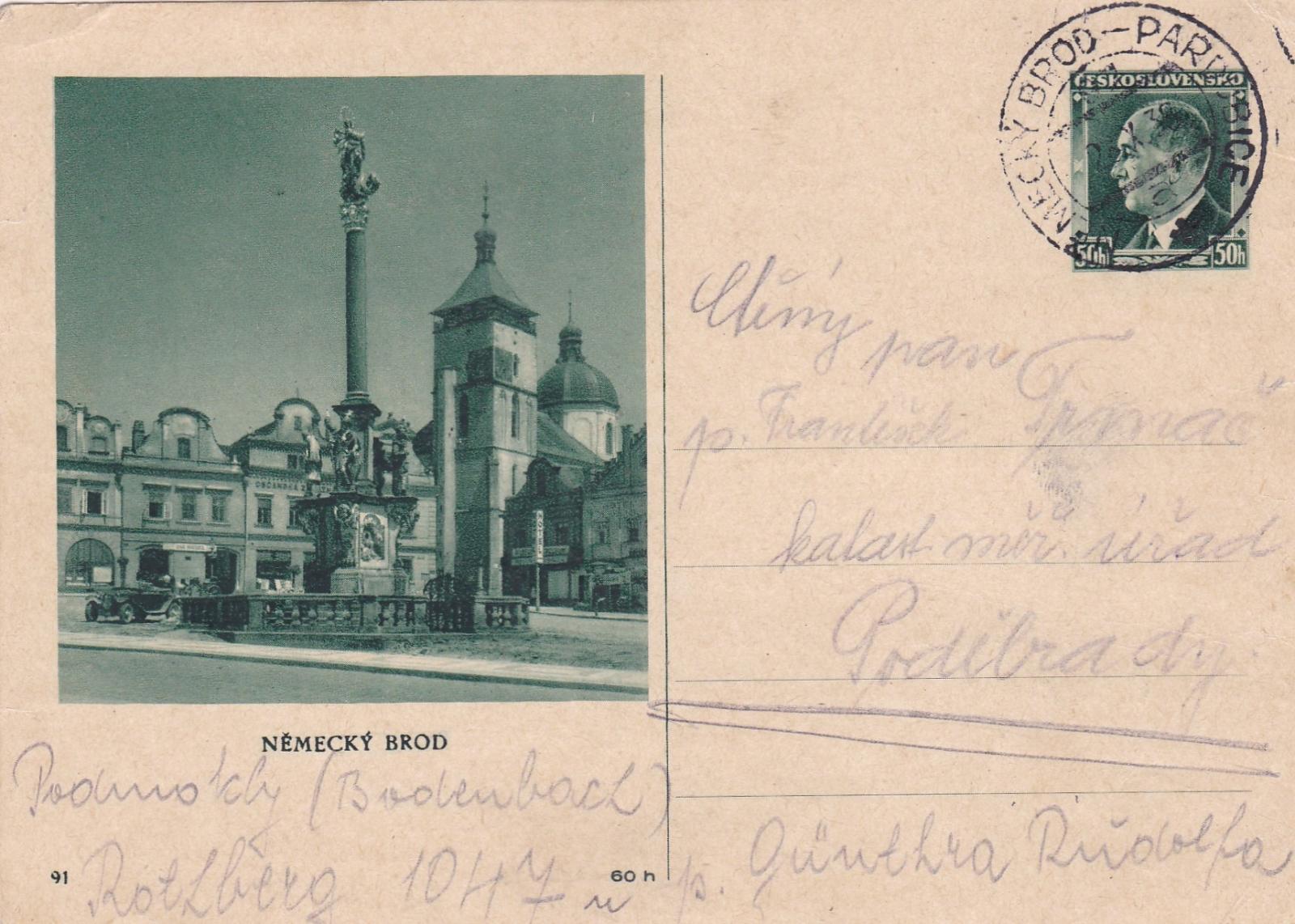 CDV 69/91, Havlíčkov Brod, vlaková pošta 97?, H.B.-Pardubice 1938- - Filatelia