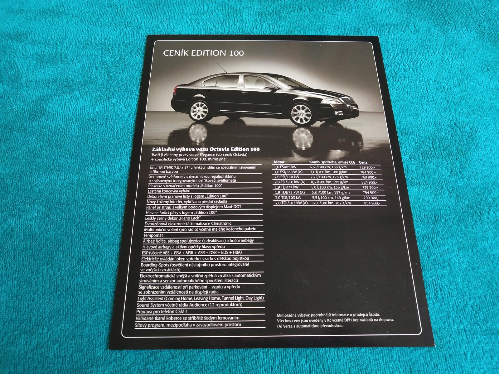 Prospekt cenník Škoda Fabia, Octavia, Superb Edition 100 (5/2005) 2 str. - Motoristická literatúra