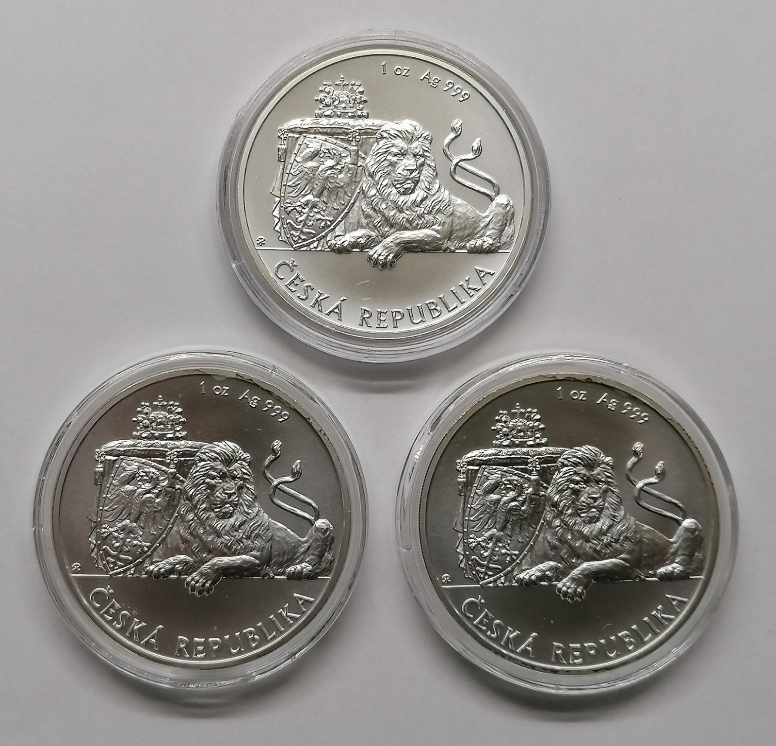 3 x Strieborná uncová investičná minca Český lev 2019 štandard - Numizmatika