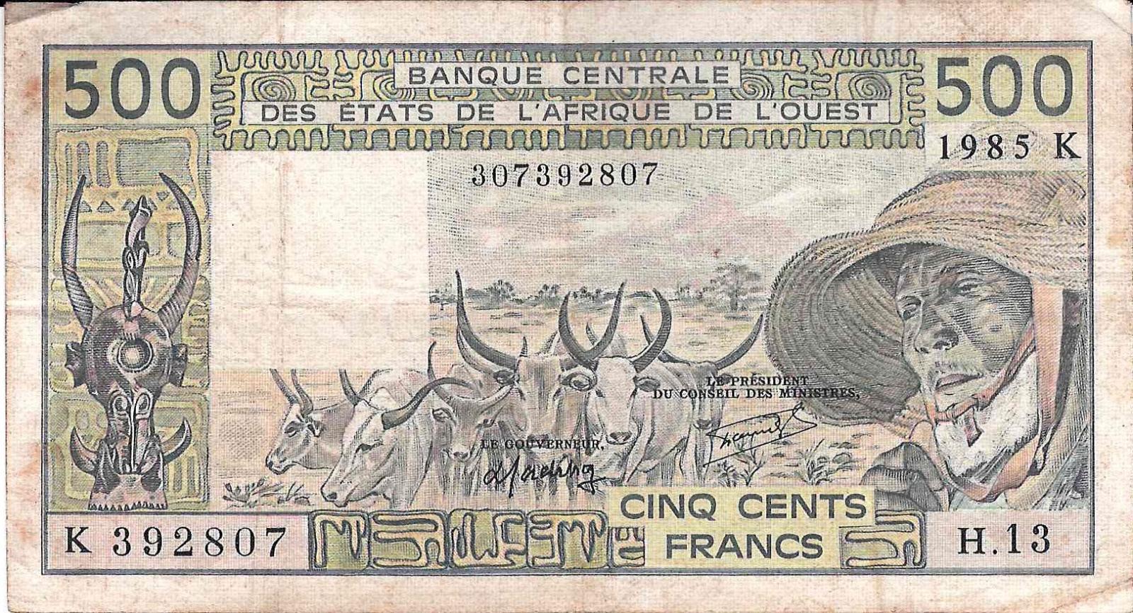 Západoafr.štáty-Senegal, 500 frankov, 1985, Pick 706Kh, VF - Zberateľstvo