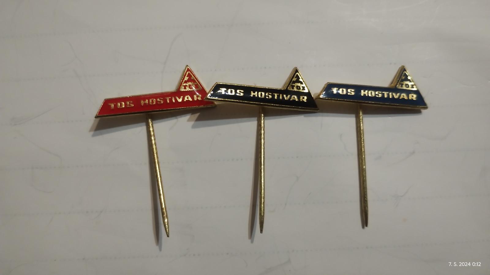 Odznak TOS Hostivař 3 ks - Odznaky, nášivky a medaily