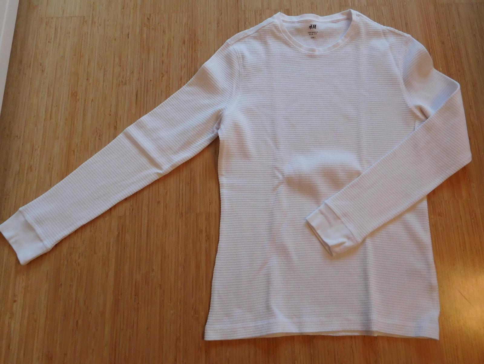 H&M - biele tričko rebrovaný materiál - M - slim fit - Pánske oblečenie