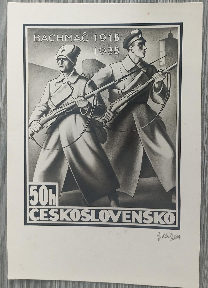 Bachmač 1938 - vyobrazenie známky - podpis autor maliar Jindra Vlček - Známky Československo+ČR