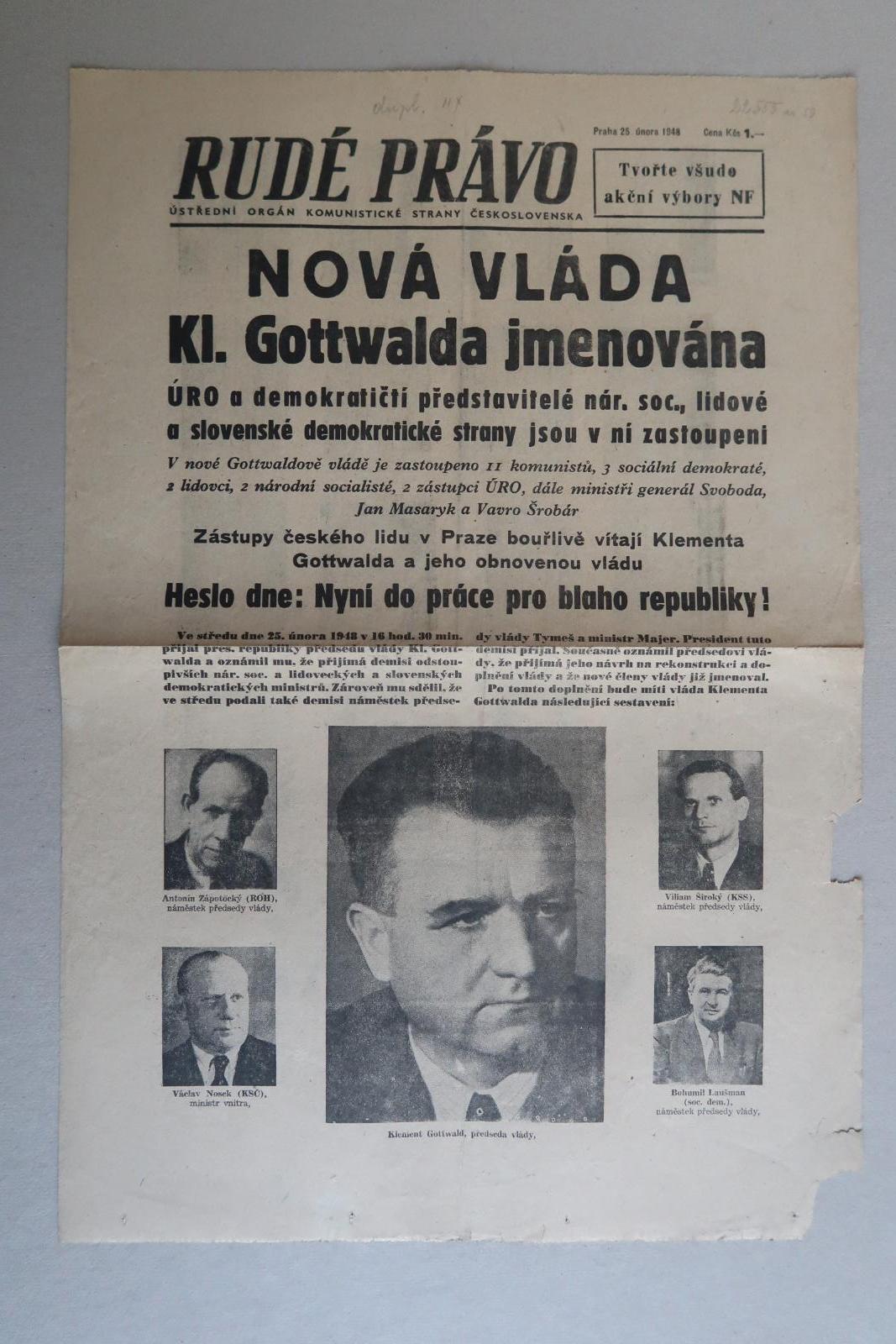 Rudé právo -únor 1948- Gottwald komunisté Vítězný únor ZVLÁŠTNÍ VYDÁNÍ - Starožitnosti a umenie