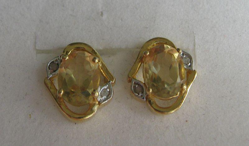 DVOJFAREBNÉ náušnice,diamanty a žltý quartz,AG 925/1000, pozlátené - Strieborné šperky