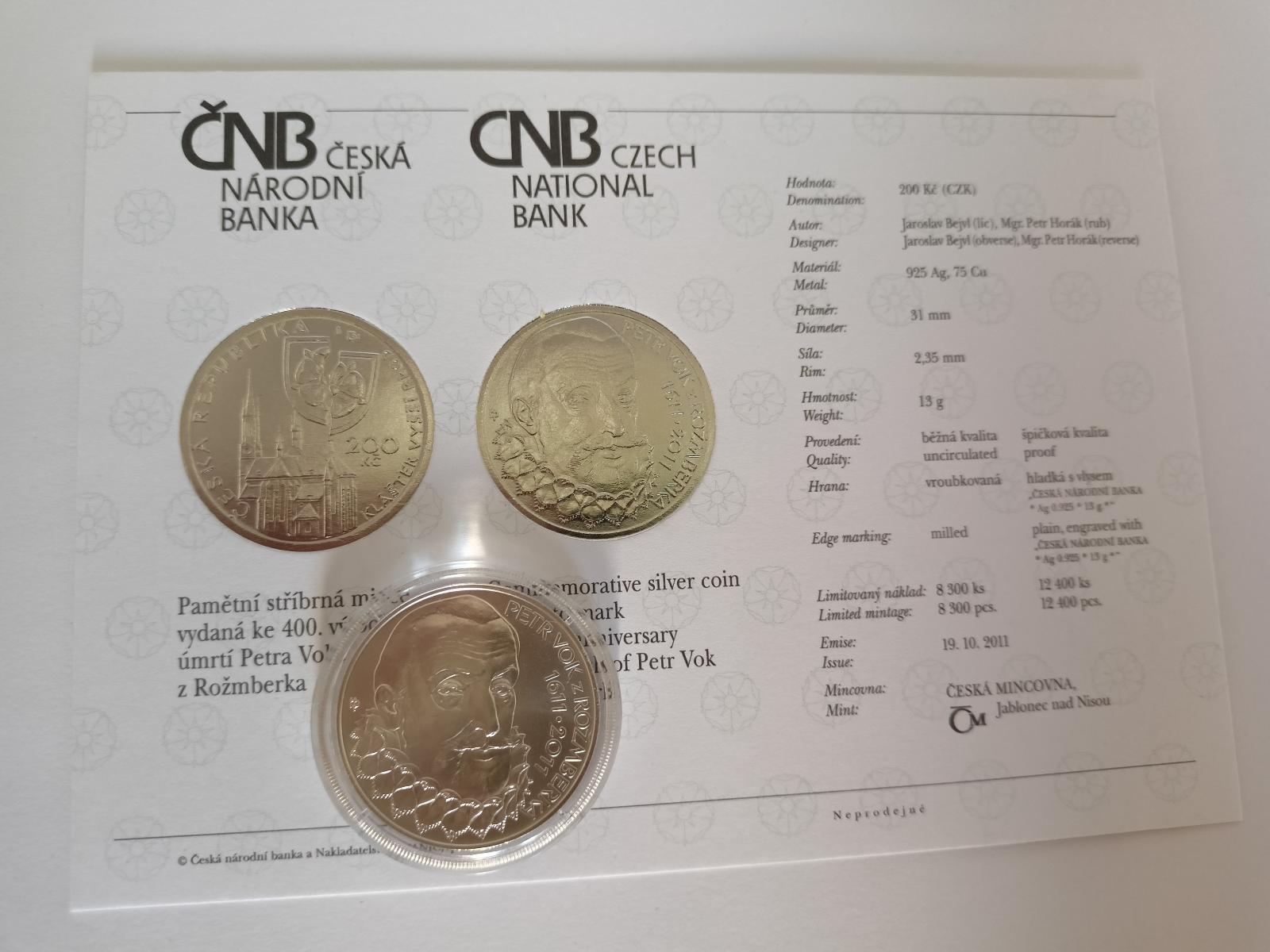 2011 strieborná minca Petr Vok BK - Numizmatika