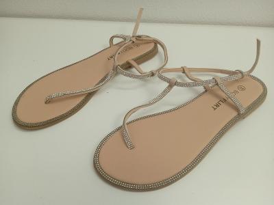 Dámske sandále béžové s kamienkami páskové vel 39
