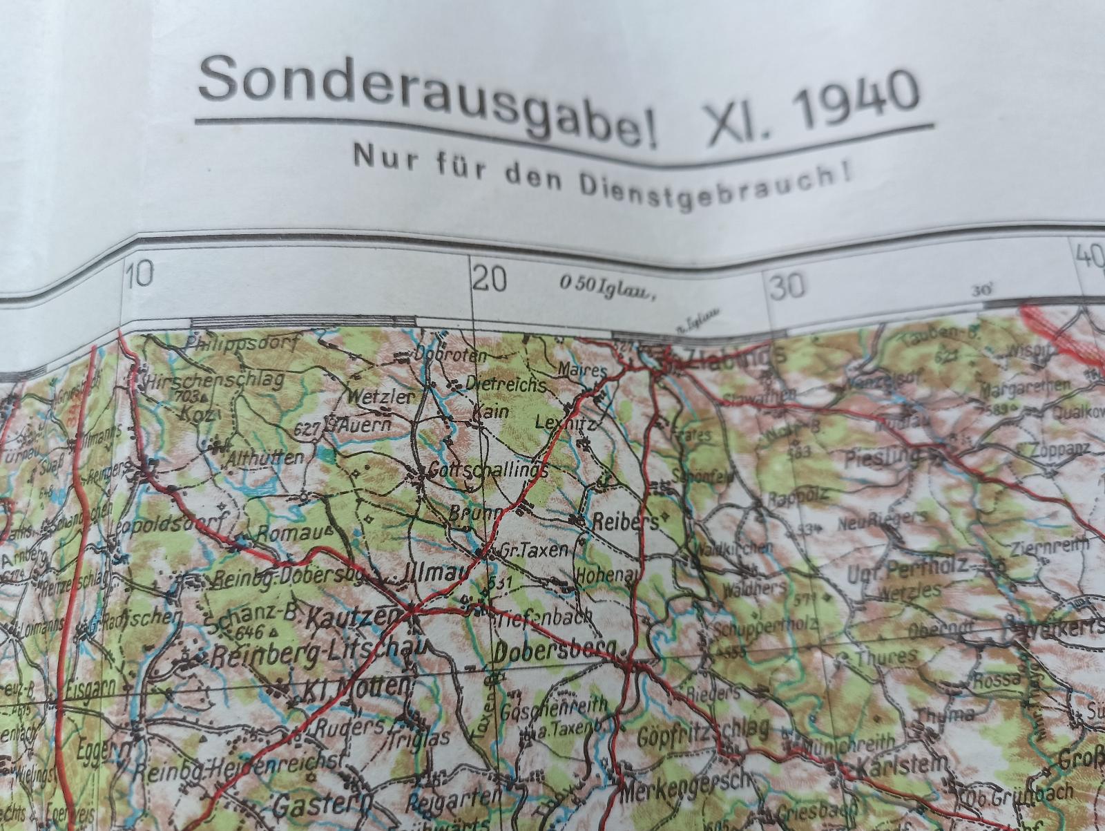 Protektorát Budweis Znojmo Kaplnka Zwettl Eggenburg Krems Raabs 1940 - Staré mapy a veduty