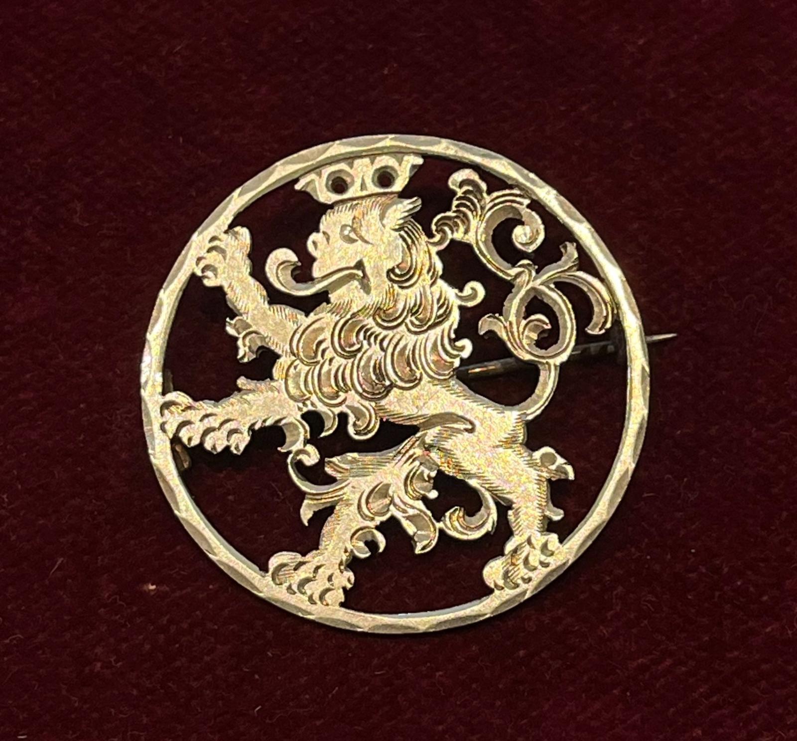 Stará strieborná brošňa - dvojchvostový lev - Starožitné šperky