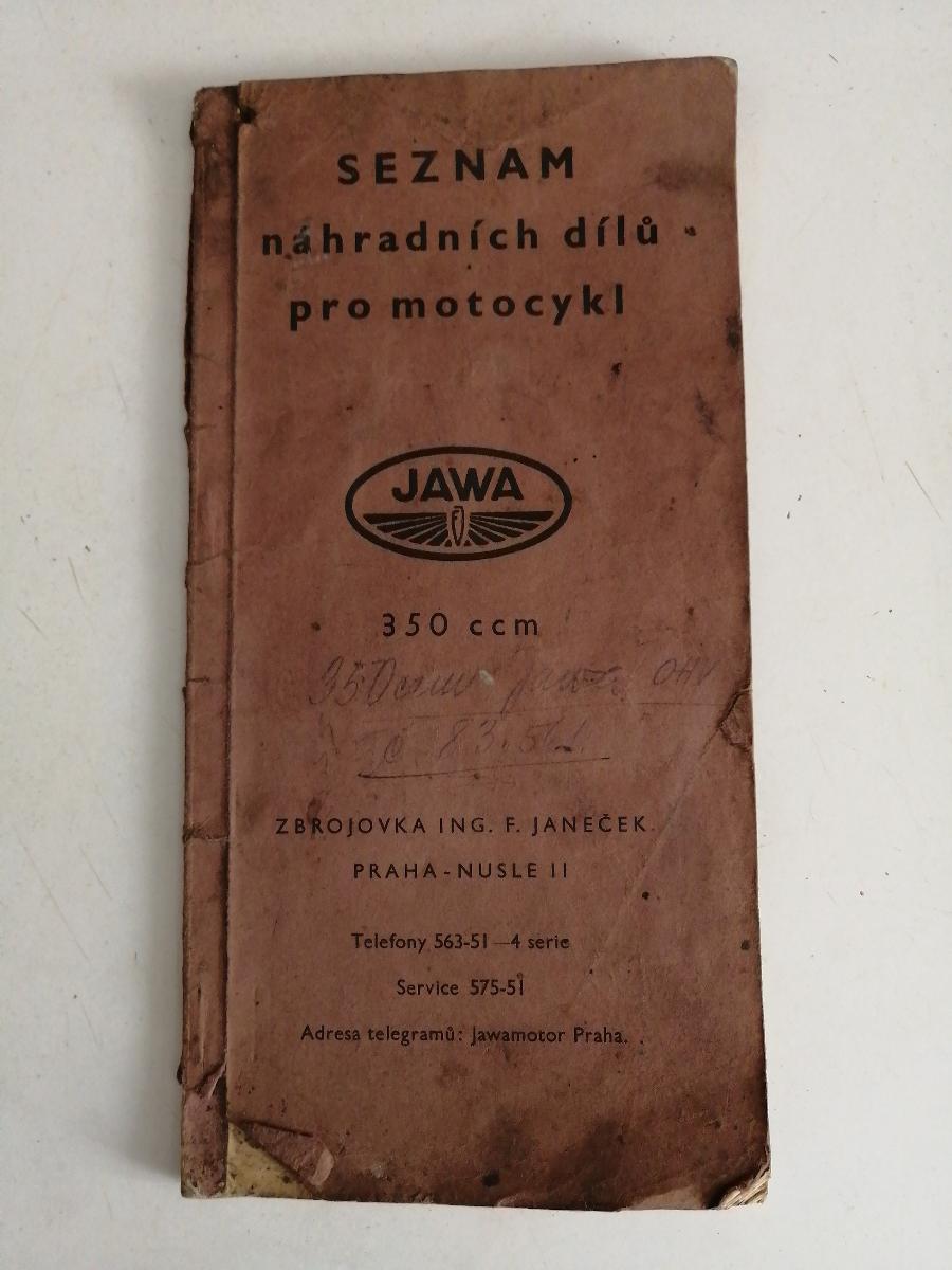 Zoznam náhradných dielov pre motocykel Jawa 350 - Motoristická literatúra