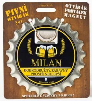 Pivný otvárač / podtácok / s magnetom - potlač Milan