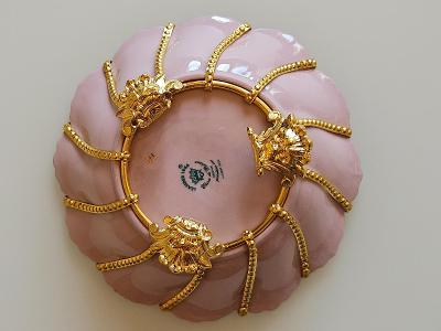 Růžový porcelán miska Leander 1946 luxusní 14k zlato
