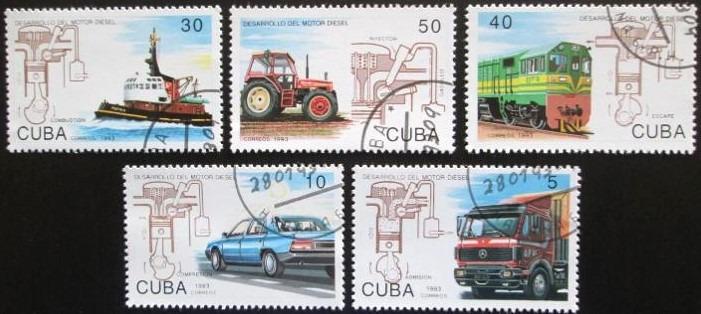 Kuba 1993 Vznik dieselových motorov, 80. výročie Mi# 3649-53 0286 - Známky