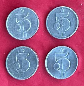 ČSSR 5 halierov 1977,78,79,86 - obežné mince nečistené