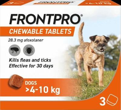 FRONTPRO Žuvacie tablety pre psov 4-10 kg 28,3 mg 3 tbl. PC: 799,-