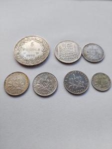 7 x Strieborná minca Francúzsko 1831 -1929