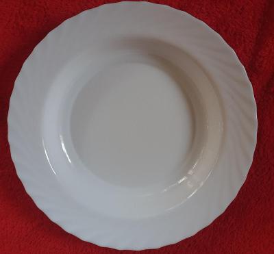 Zánovný porcelánový veľký hlboký tanier + 6 dezertný