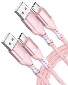 Rýchlonabíjací kábel/nylon/USB A/C/1m/2m/ružová/2ks/1A/ Od 1Kč |001|