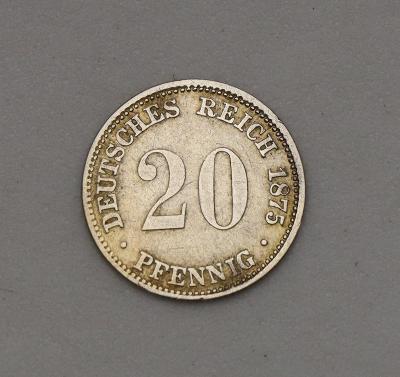 Strieborný 20 Pfennig 1875 J - Wilhelm I. - Nemecké Cisárstvo!