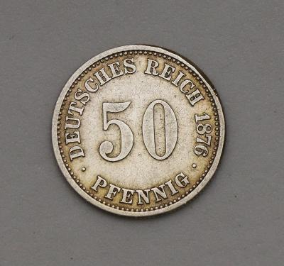 Strieborný 50 Pfennig 1876 A - Wilhelm I. - Nemecké Cisárstvo!