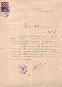 List Okresného školského výboru v Blatnej s kolkom, 1927