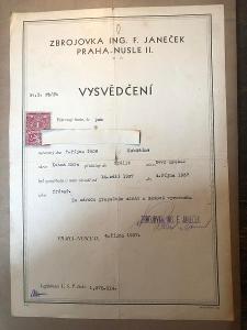 Vysvědčení -Zbrojovka -Janeček -Nusle -1937