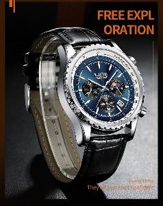Pánske luxusné hodinky LIGE modrá strieborná