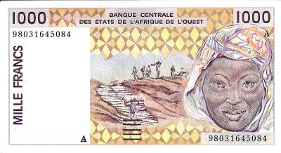 Západoafr.štáty - Pobrežie Slonoviny, 1000 fr., 1998, P 111Ah, UNC