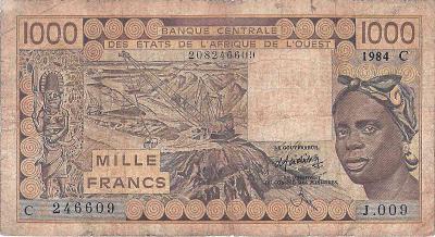 Západoafr.štáty-Burkina Faso, 1000 frankov, 1984, P 307Cd, VG/F