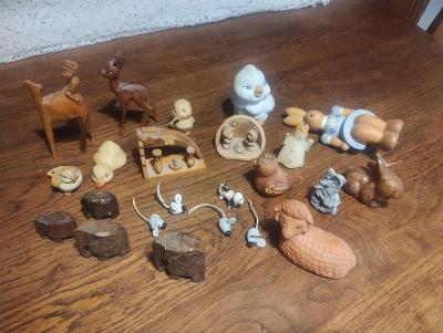 Staré figúrky , drevené figúrky do betlehema, figúrky keramika, sviečky